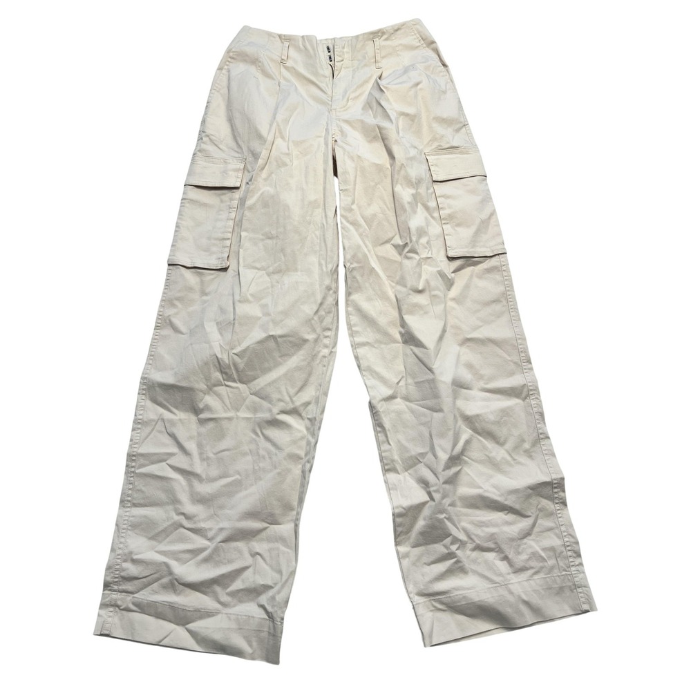 A New Day Pants Womens 6R Cream Wide Leg High Rise Cargo Stretch Zip Fly Casual